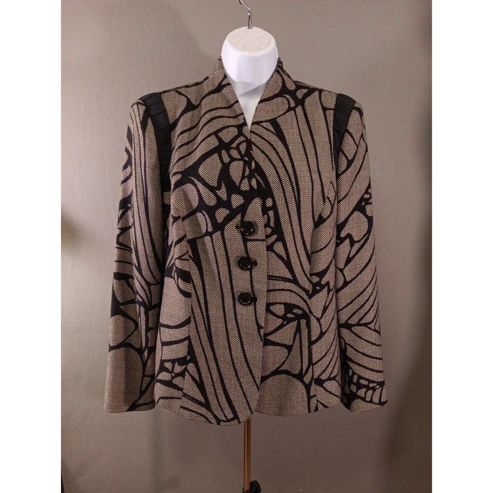 Armani Collezioni Womens Jacket TG 50 Beige Black Abstract Herringbone Blazer